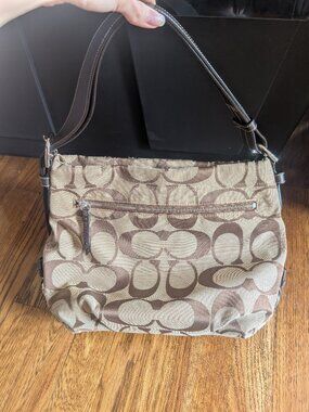 Coach Signature Duffle Bag Tan and Brown Jacquard F15067